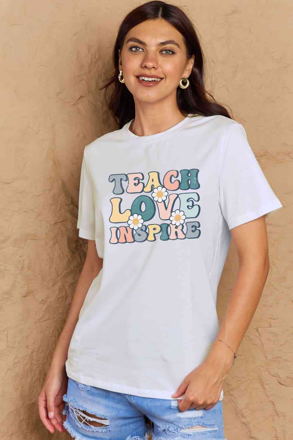 swvws Simply Love Full Size TEACH LOVE INSPIRE Graphic Cotton T-Shirt