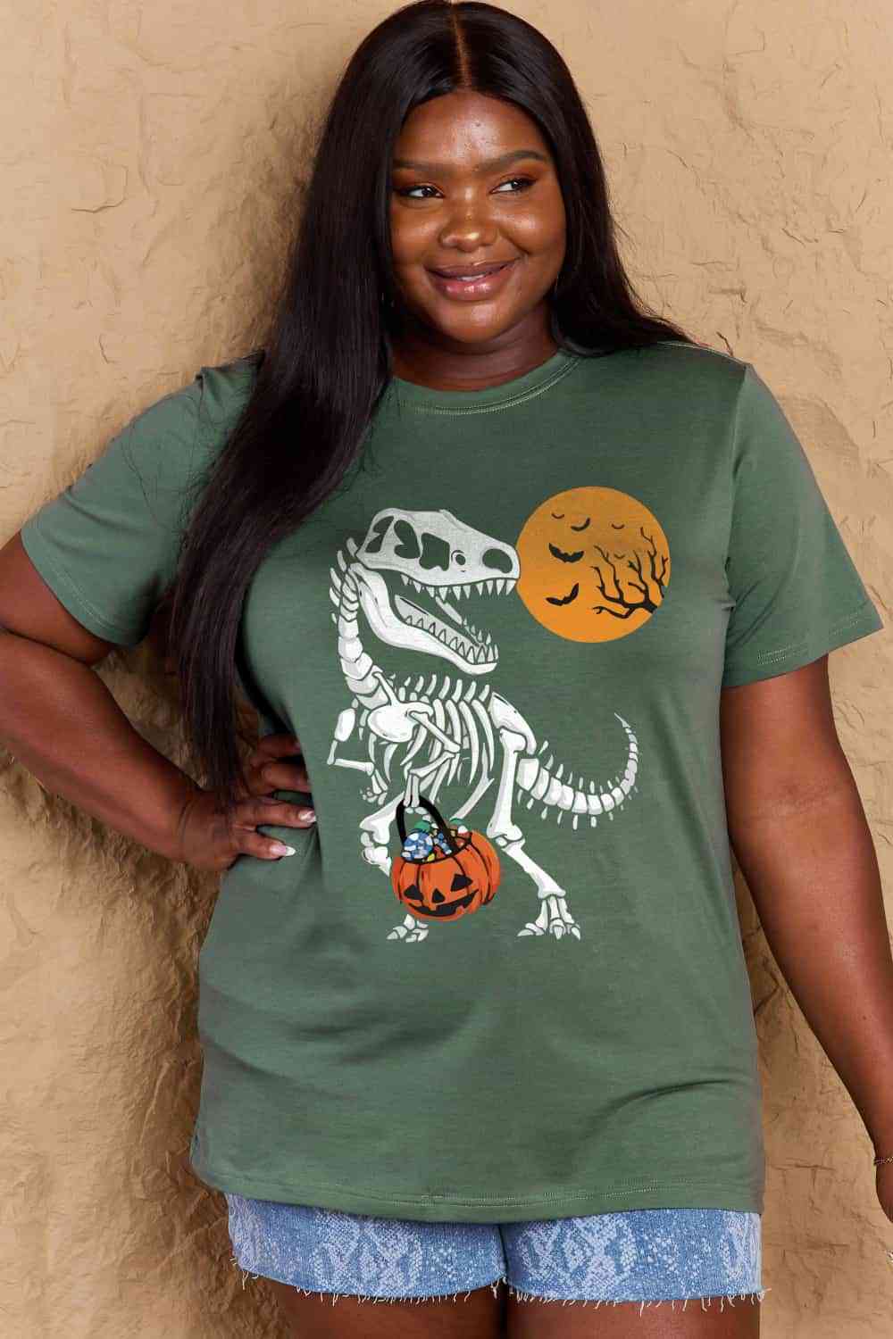 swvws Simply Love Full Size Dinosaur Skeleton Graphic Cotton T-Shirt