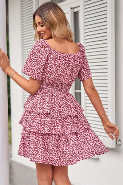 swvws Floral Smocked Short Sleeve Layered Dress