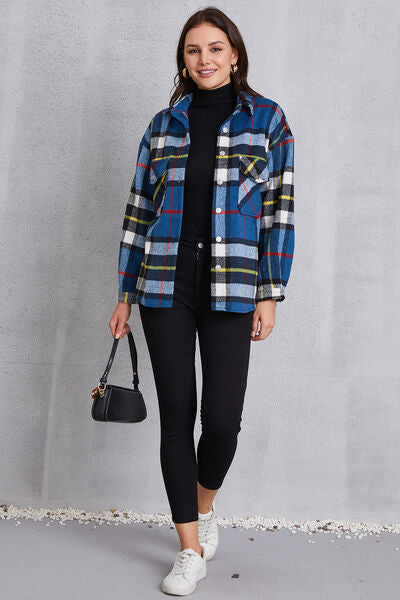 swvws Plaid Button Up Dropped Shoulder Jacket