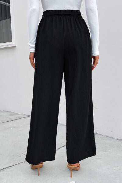 swvws High Waist Ruched Tie Front Wide Leg Pants