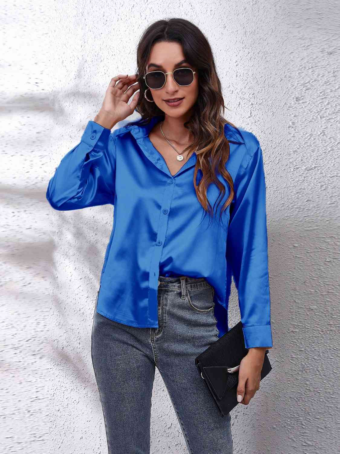 swvws Collared Neck Buttoned Long Sleeve Shirt