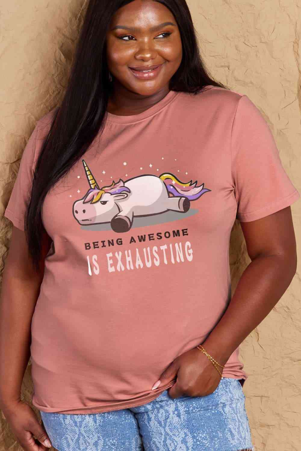 swvws Simply Love Full Size BEING AWESOME IS EXHAUSTING Graphic Cotton Tee