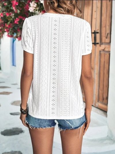 swvws Eyelet V-Neck Petal Sleeve T-Shirt