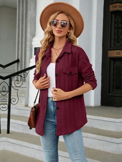 swvws Textured Button Up Dropped Shoulder Shirt