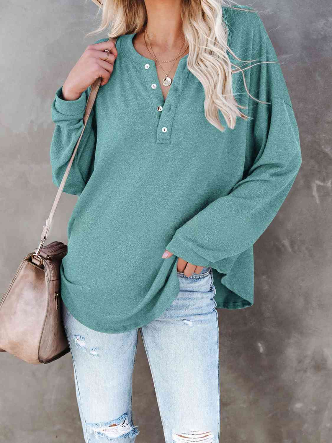 swvws Buttoned Drop Shoulder Top