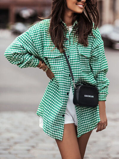 swvws Houndstooth Button Up Dropped Shoulder Jacket