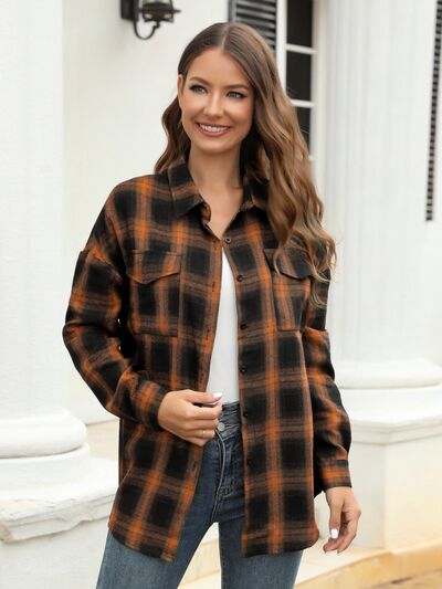 swvws Plaid Button Up Pocketed Shirt