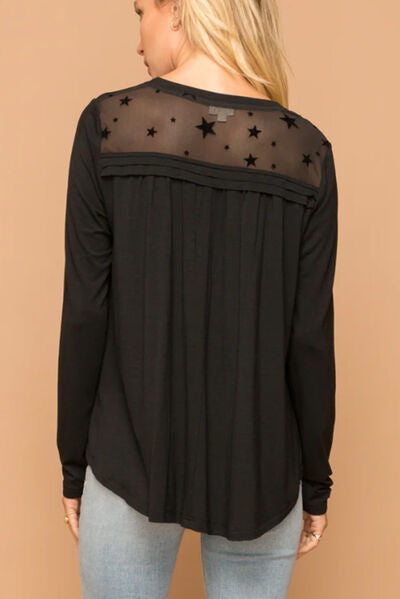 swvws Half Button Long Sleeve Blouse