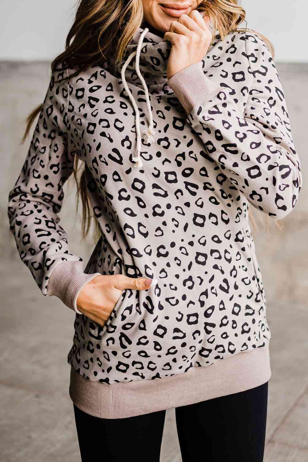 swvws Leopard Print Long Sleeve Hoodie