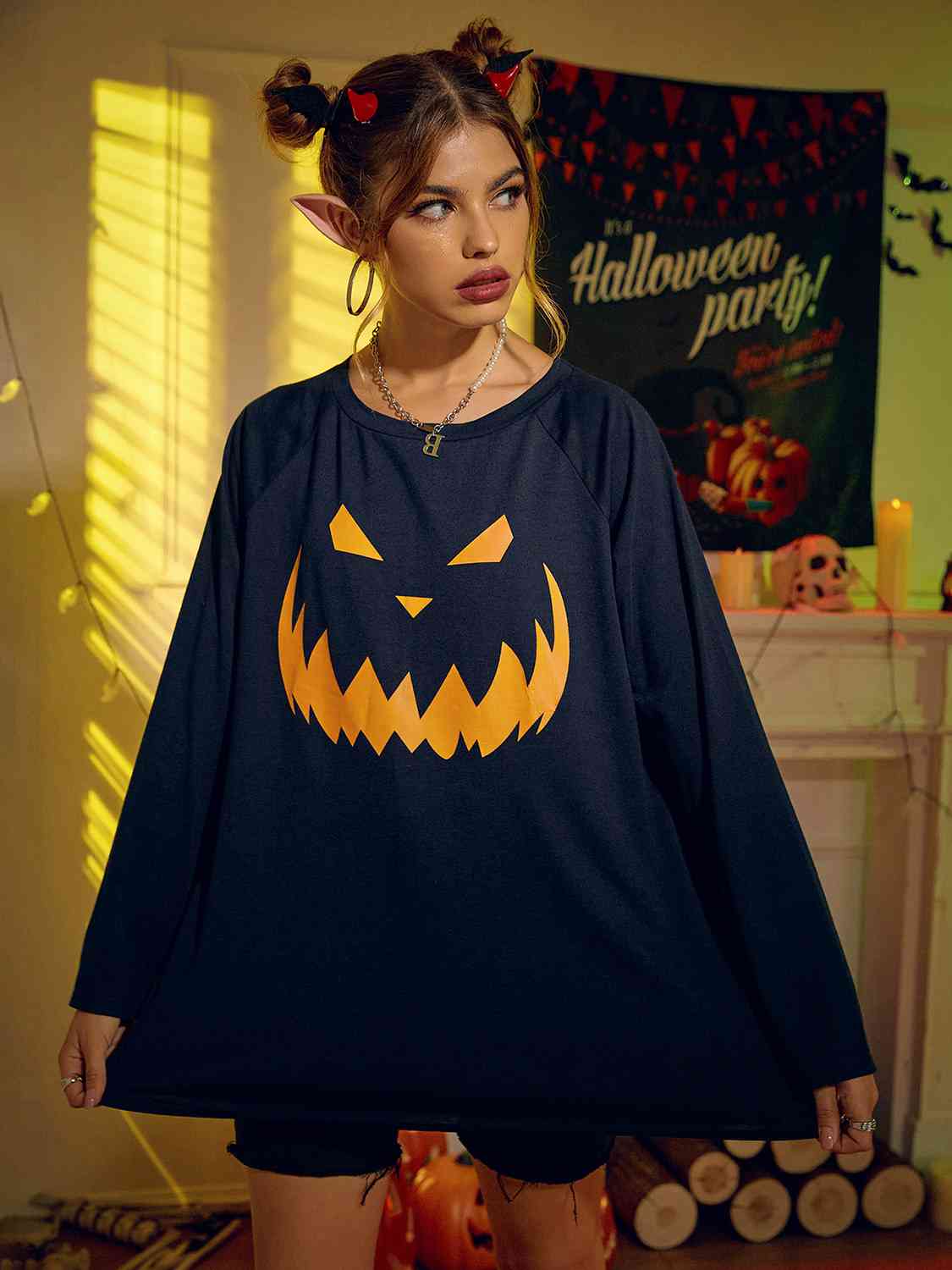 swvws Round Neck Jack-o'-lantern Graphic T-Shirt