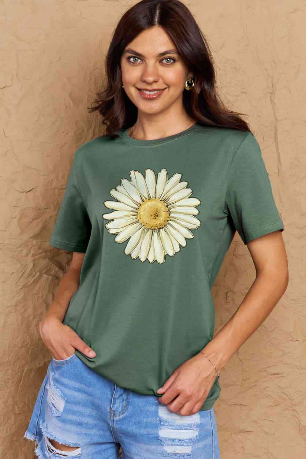 swvws Simply Love Full Size FLOWER Graphic Cotton Tee