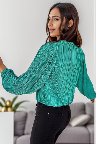 swvws Round Neck Balloon Sleeve Blouse