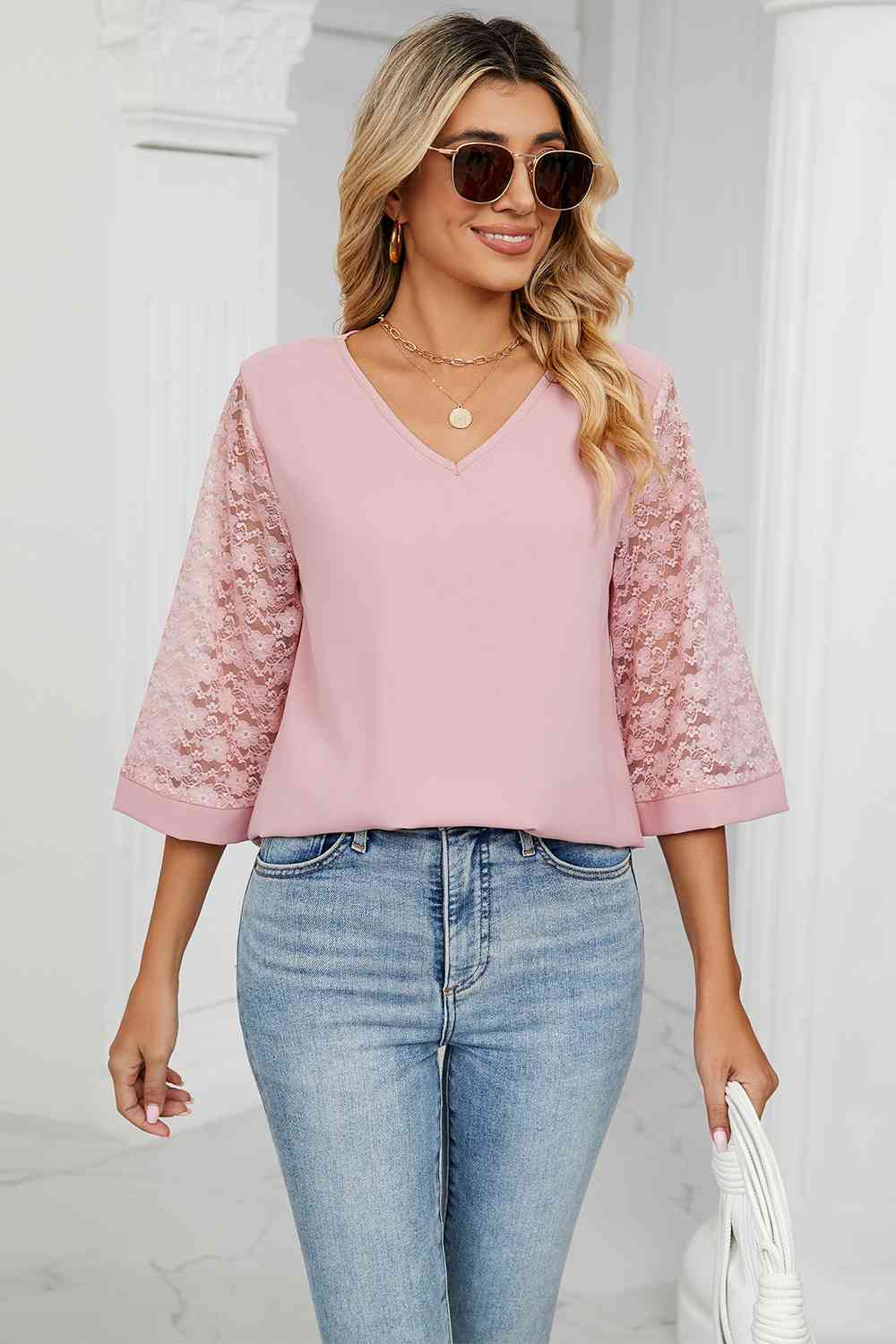 swvws V-Neck Three-Quarter Sleeve Top