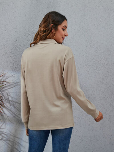 swvws Half Button Dropped Shoulder Blouse