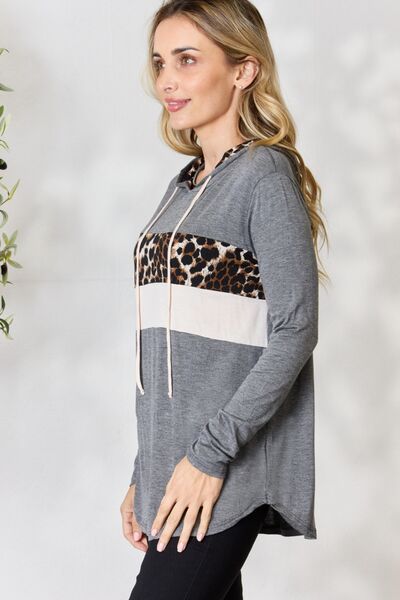 swvws BiBi Leopard Color Block Drawstring Hoodie