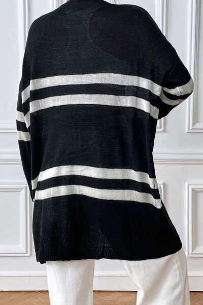 swvws Striped Open Front Dropped Shoulder Cardigan