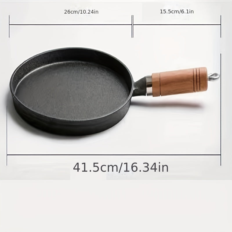 1pc 10.24inch Cast Iron Frying Pan With Wodden Handle Nonstick Omelet Pan Kitchen Cooking Skillet Pancake Crepe Maker Flat Pan Griddle Breakfast Omelet Baking Pans