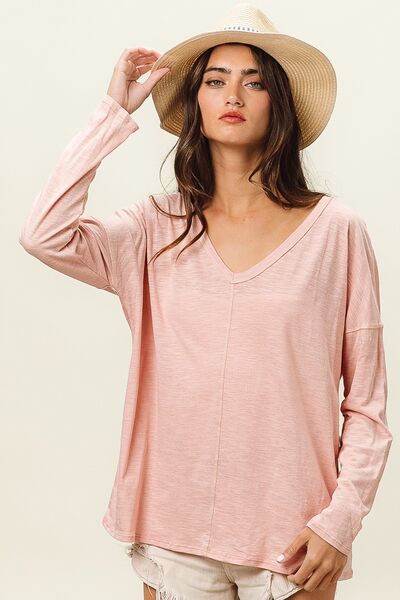 swvws BiBi Exposed Seam V-Neck Long Sleeve T-Shirt