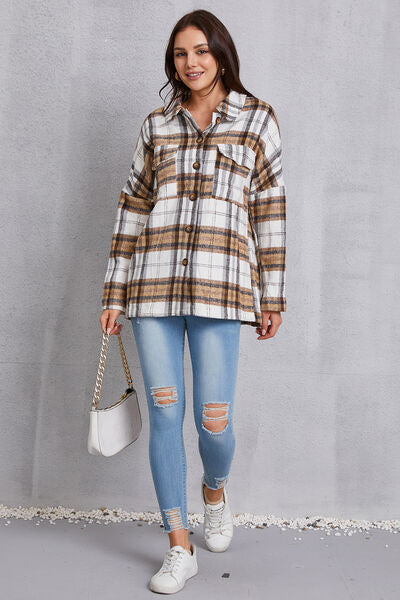 swvws Plaid Button Up Dropped Shoulder Outerwear