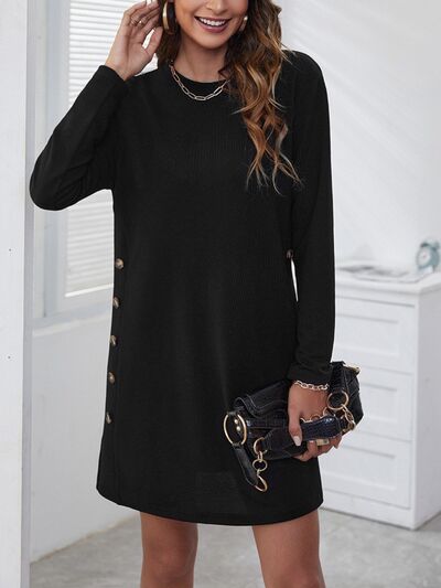 swvws Decorative Button Round Neck Dress