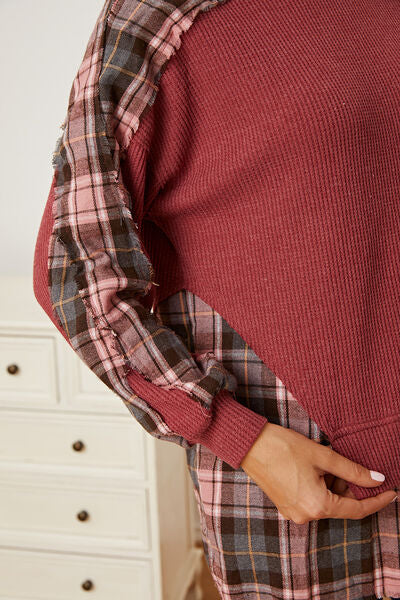 swvws Plaid Round Neck Dropped Shoulder Sweatshirt