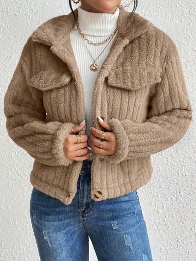 swvws Fuzzy Button Up Collared Neck Jacket