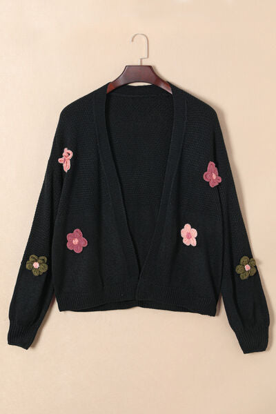 swvws Flower Open Front Dropped Shoulder Cardigan