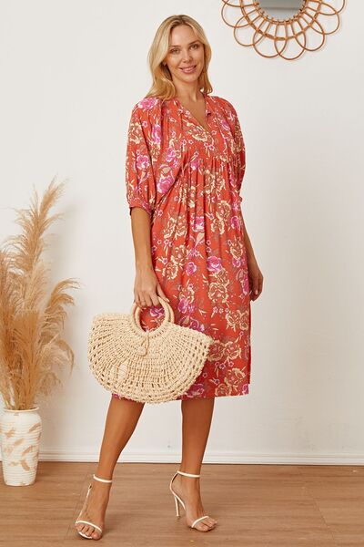 swvws Floral Tie Neck Half Sleeve Dress