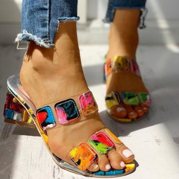 swvws - Colour Casual Patchwork Round Out Door Wedges Shoes