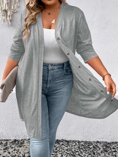 swvws Plus Size Button Up Long Sleeve Cardigan