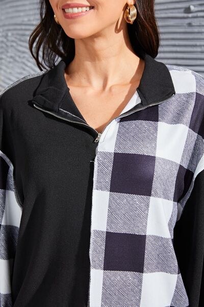 swvws Plaid Exposed Seam Long Sleeve Blouse