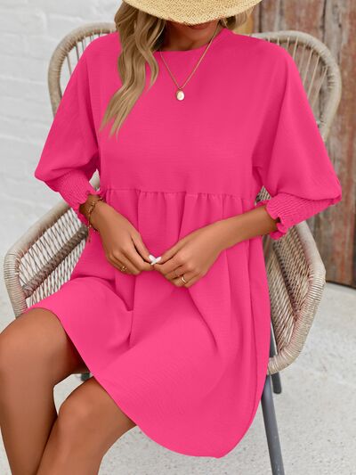 swvws Round Neck Lantern Sleeve Mini Dress