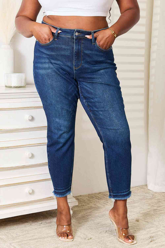 swvws Judy Blue Full Size High Waist Released Hem Slit Jeans