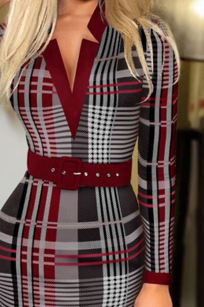 swvws Printed Notched Long Sleeve Wrap Dress