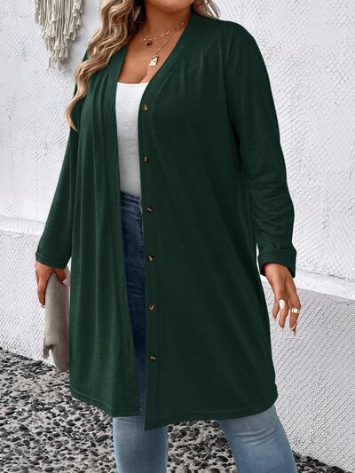 swvws Plus Size Button Up Long Sleeve Cardigan