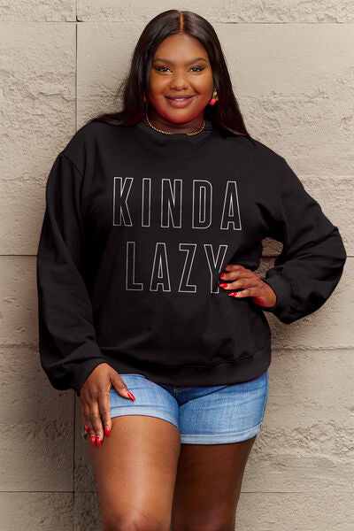 swvws Simply Love Full Size KINDA LAZY Round Neck Sweatshirt