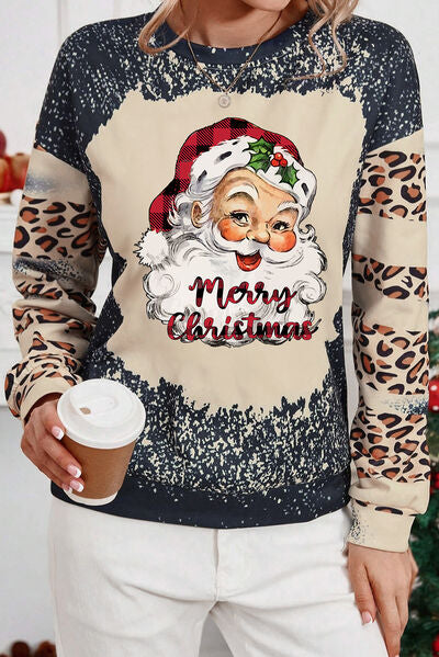 swvws Santa Graphic Leopard Dropped Shoulder Sweatshirt