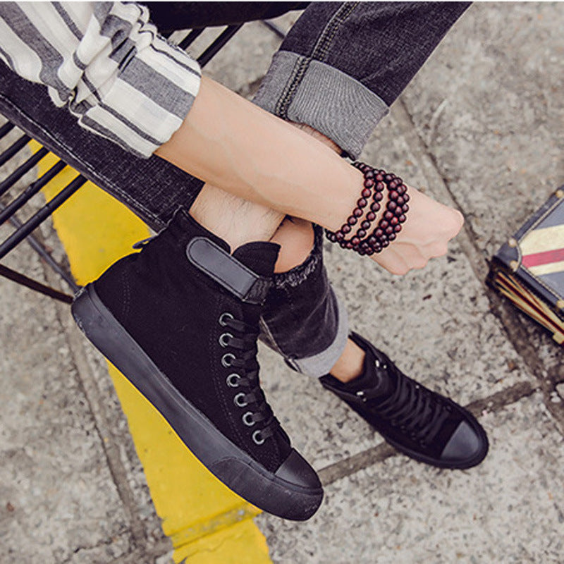 swvws Fei Yao Casual High-Top Black Canvas Shoes for Students White Shoes All Black Men's and Women's Trendy Shoes Gaobang Shoes