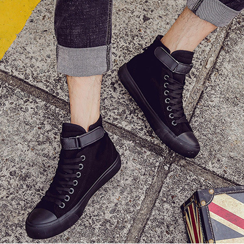 swvws Fei Yao Casual High-Top Black Canvas Shoes for Students White Shoes All Black Men's and Women's Trendy Shoes Gaobang Shoes