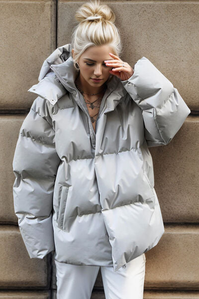 swvws Pocketed Zip Up Hooded Puffer Jacket