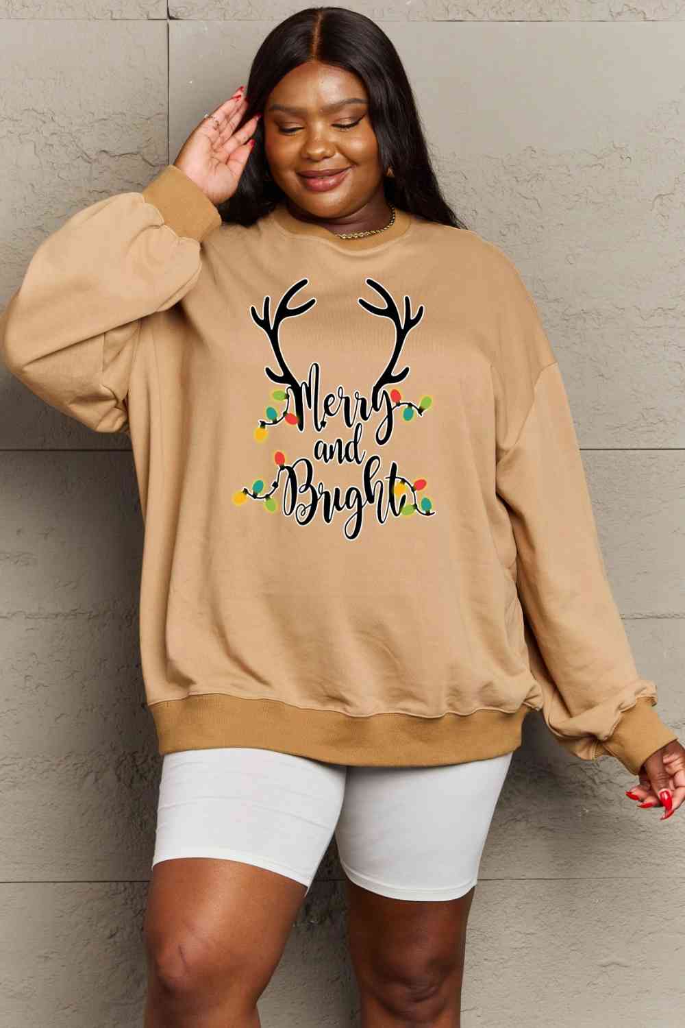 swvws Simply Love Full Size MERRY AND BRIGHT Graphic Sweatshirt