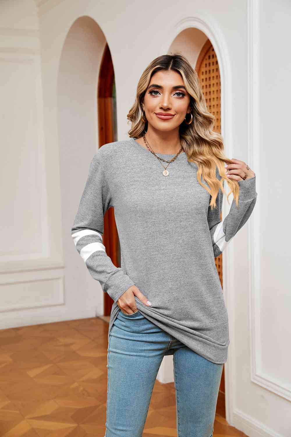 swvws Round Neck Long Sleeve Top