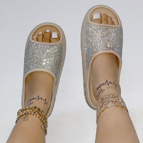 swvws - Apricot Casual Daily Living Patchwork Rhinestone Round Comfortable Shoes