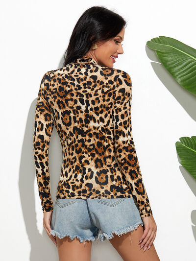 swvws Leopard Mock Neck Long Sleeve T-Shirt