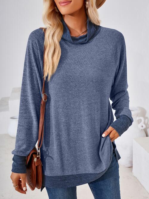 swvws Contrast Mock Neck Long Sleeve T-Shirt