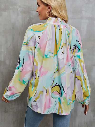 swvws Printed Mock Neck Balloon Sleeve Shirt