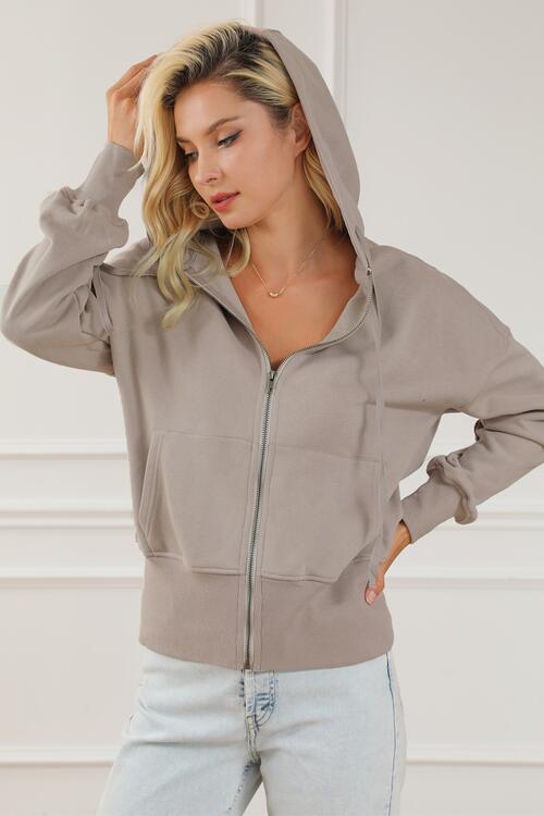 swvws Zip Up Drawstring Cropped Hoodie