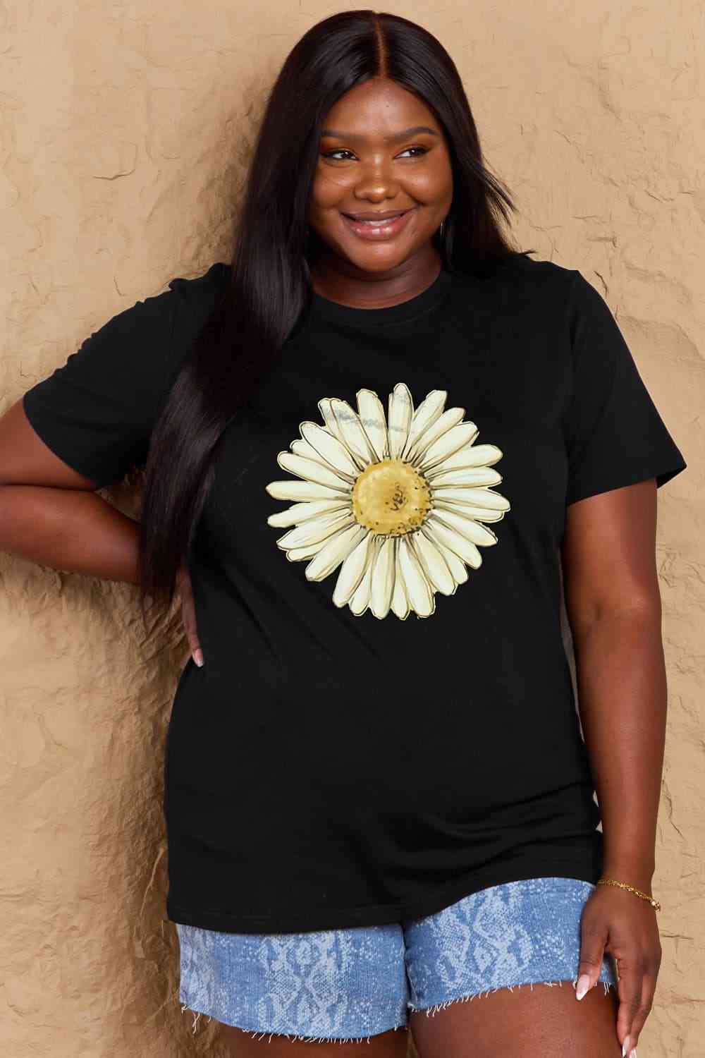 swvws Simply Love Full Size FLOWER Graphic Cotton Tee