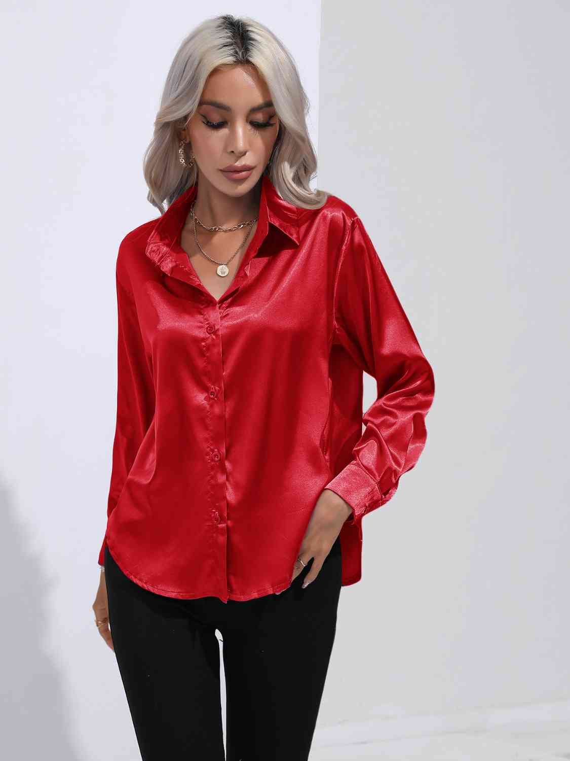 swvws Collared Neck Buttoned Long Sleeve Shirt